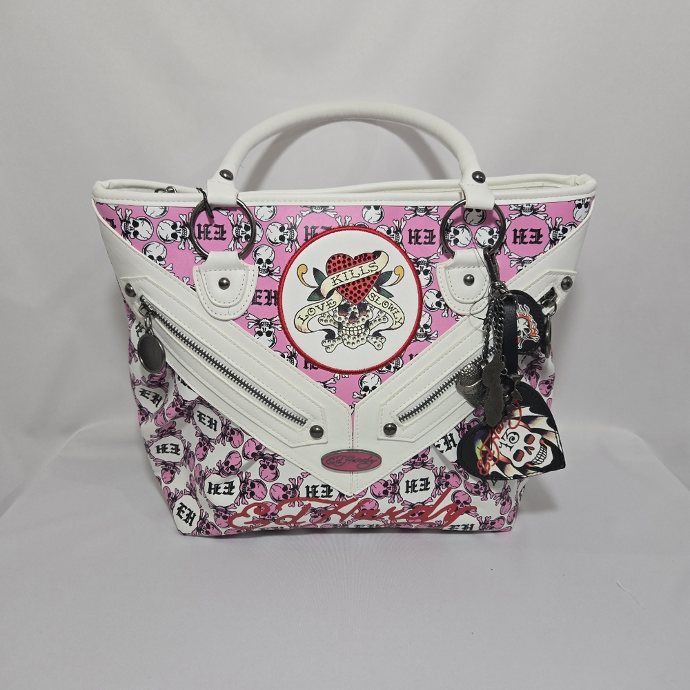 Ed Hardy Pink And White Shoulder Purse